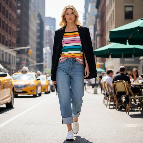 Elie Tahari Multicolor Striped Knit Tank Top | Premium Viscose Blend - Picture 5 of 16